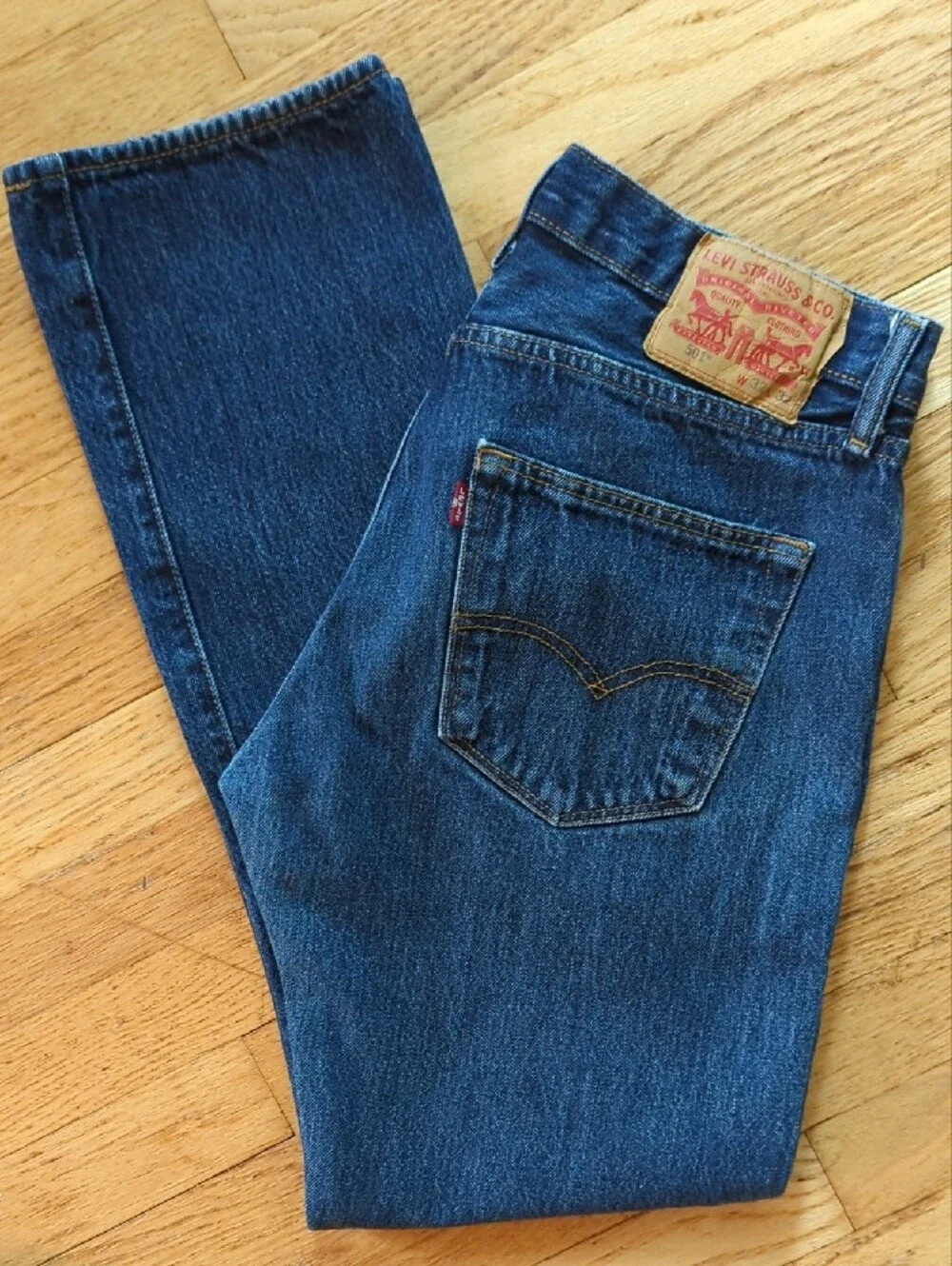 LEVI'S 501: Straight Leg, Dark Blue Button-Fly Denim Jeans (Men's/Women's)